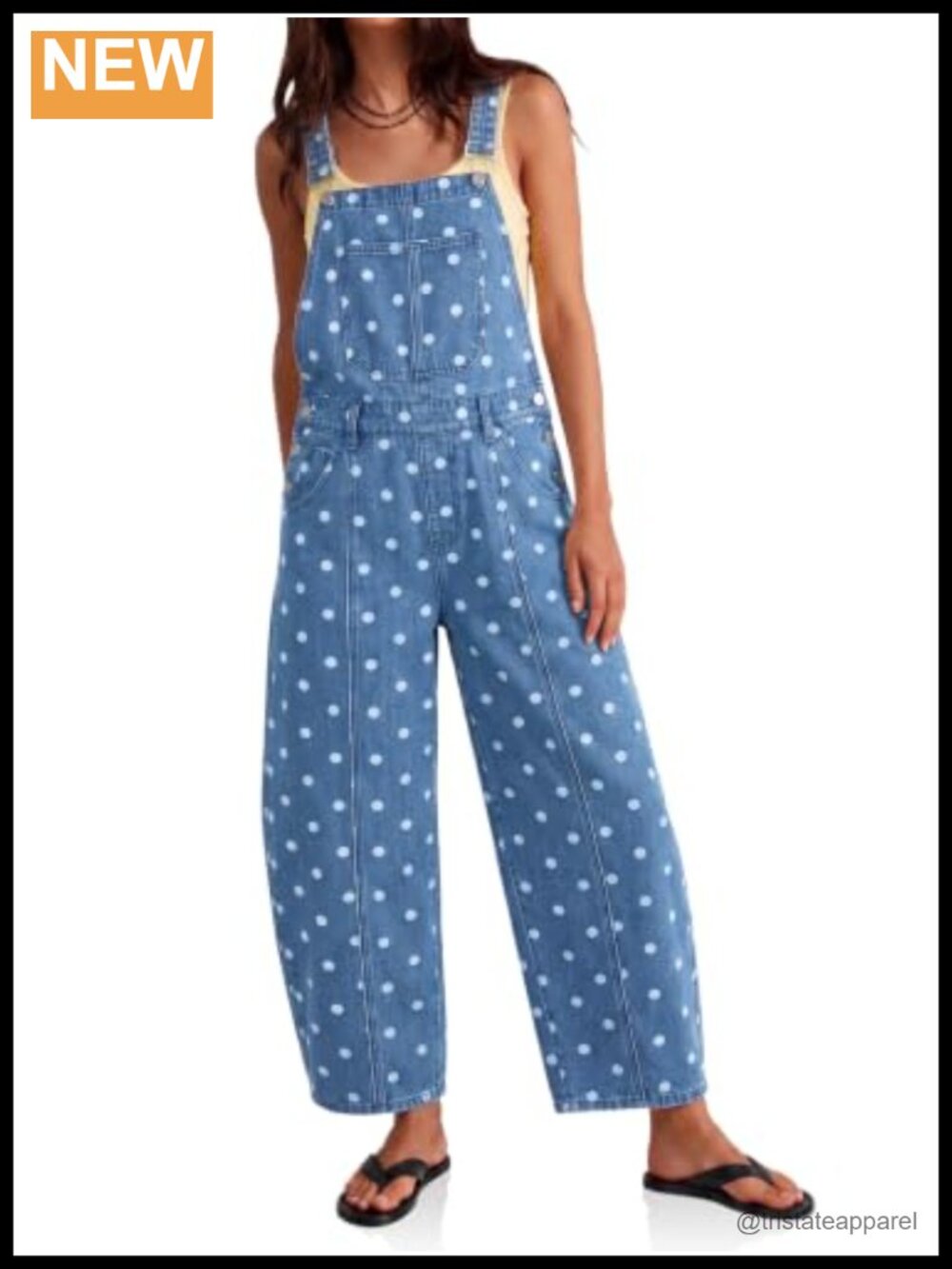 Womens Polka Dot Denim Bib Overalls Barrel Leg Jean Jumpsuit